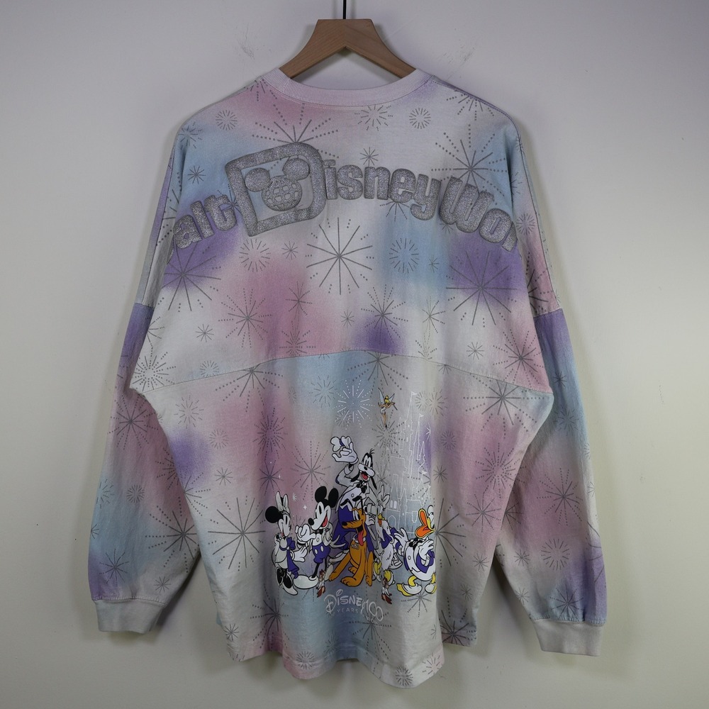 Disney Spirit Jersey 100 Years of Wonder XL Pastel Tie Dye Glitter Puff Print